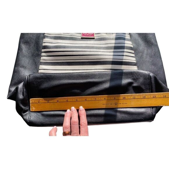 Betsey Johnson Black and white striped tote floral satin lining - Picture 4 of 16